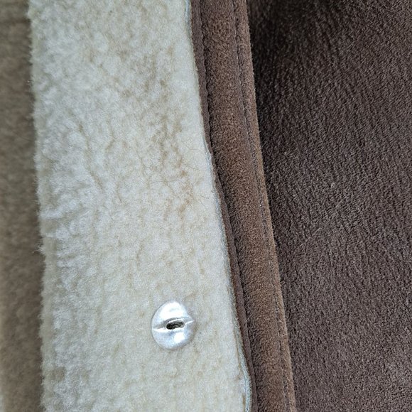 Vintage Sheepskin Coat Woman XL Real Sueded Brown Beige Button Front Western - Picture 7 of 12